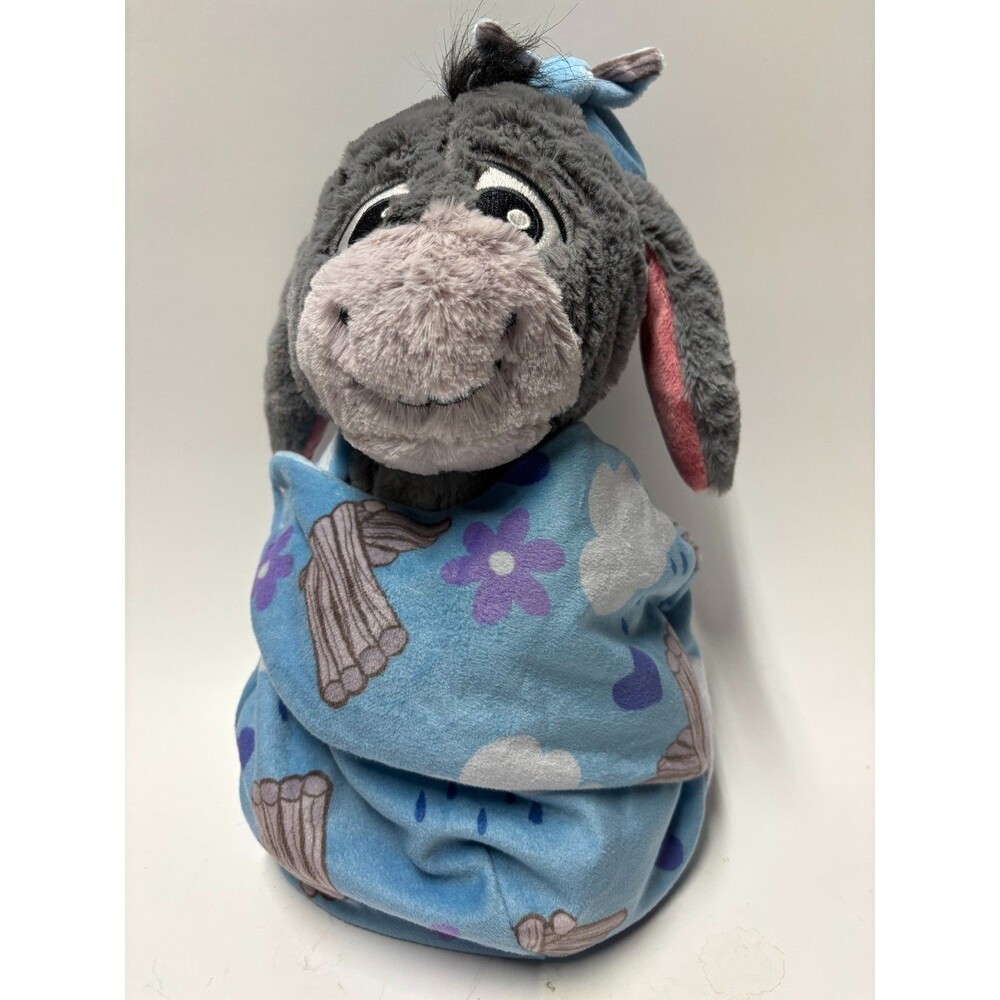 Disney Store Eeyore Plush Security Blanket Lovey Blue Floral Cloud Baby Blanket